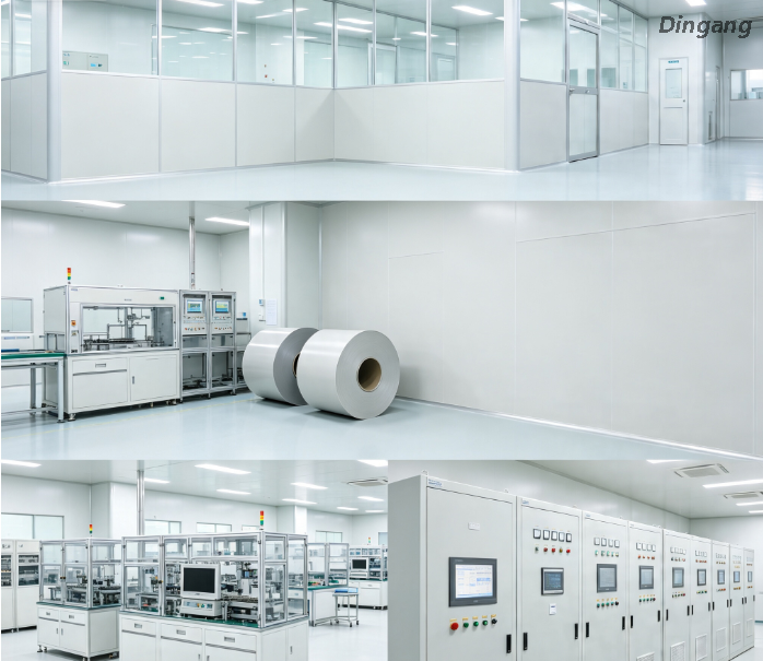 Bobina de aluminio recubierta de PE funcional antiest&aacute;tica, rollo de aluminio prerevestido sin polvo para partici&oacute;n de sala limpia y carcasa de equipos electr&oacute;nicos